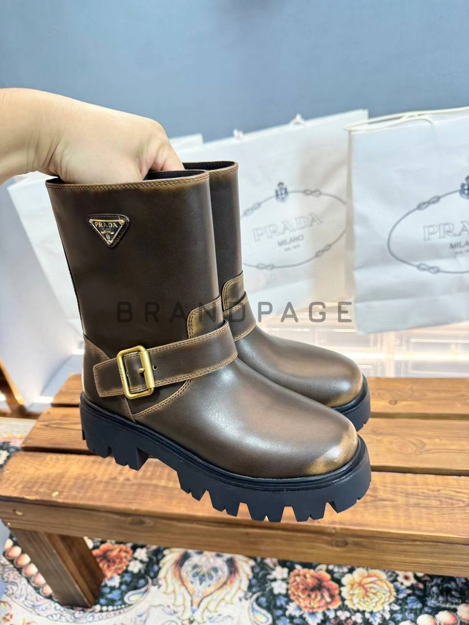 Женские ботинки кожаные Prada BPLUX12544 Женские ботинки кожаные Prada BPLUX12544