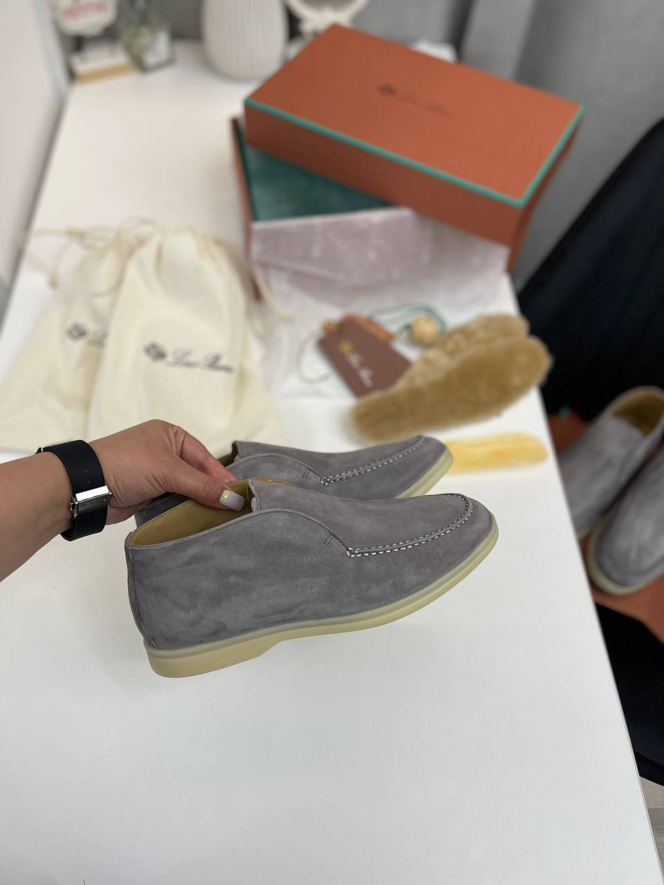 Ботинки женские темно-серые люкс Loro Piana BP-39535 Ботинки женские темно-серые люкс Loro Piana BP-39535