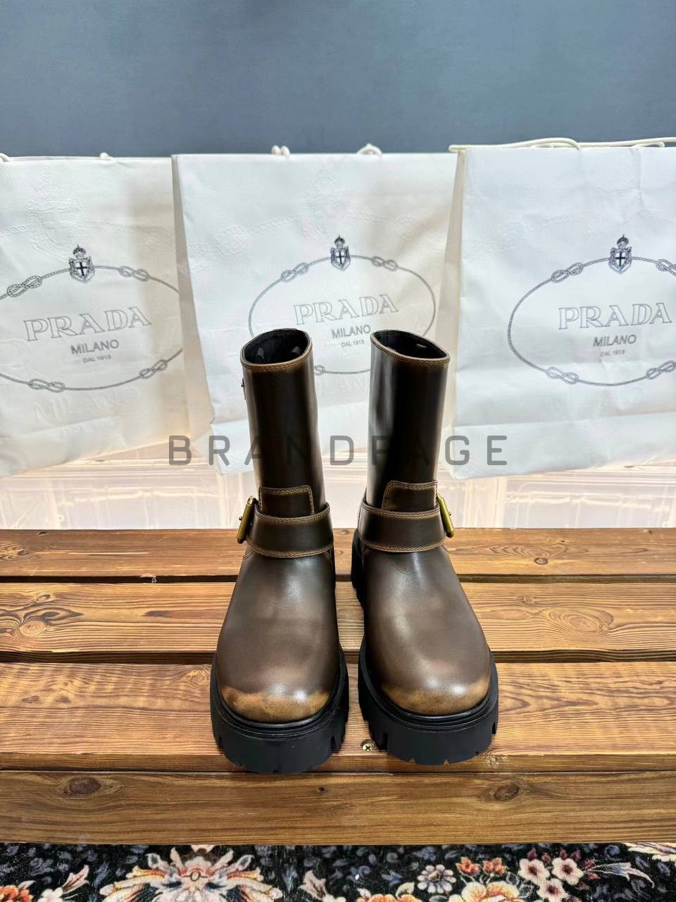 Женские ботинки кожаные Prada BPLUX12544 Женские ботинки кожаные Prada BPLUX12544