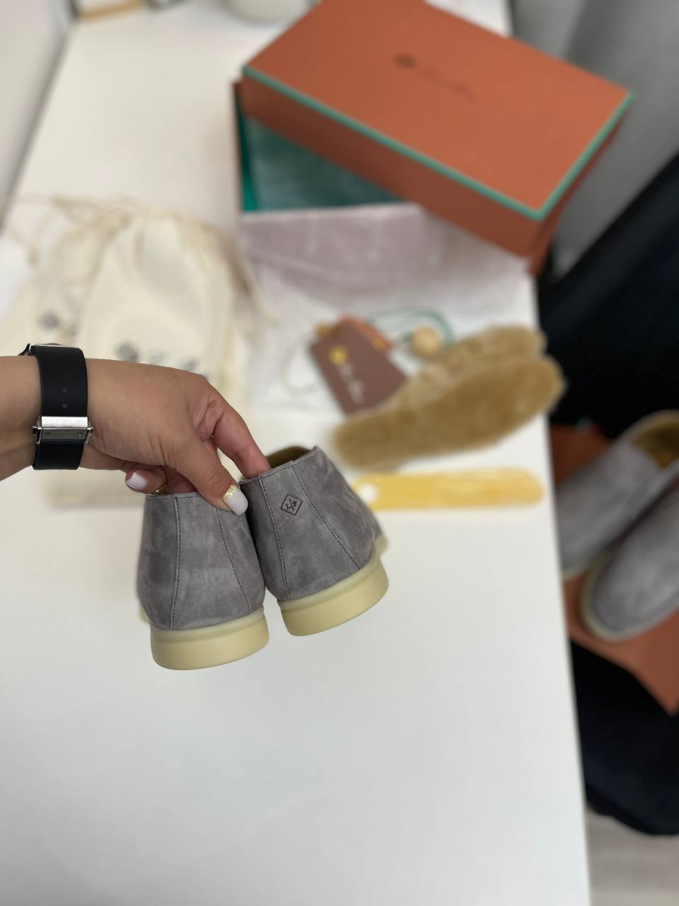 Ботинки женские темно-серые люкс Loro Piana BP-39535 Ботинки женские темно-серые люкс Loro Piana BP-39535