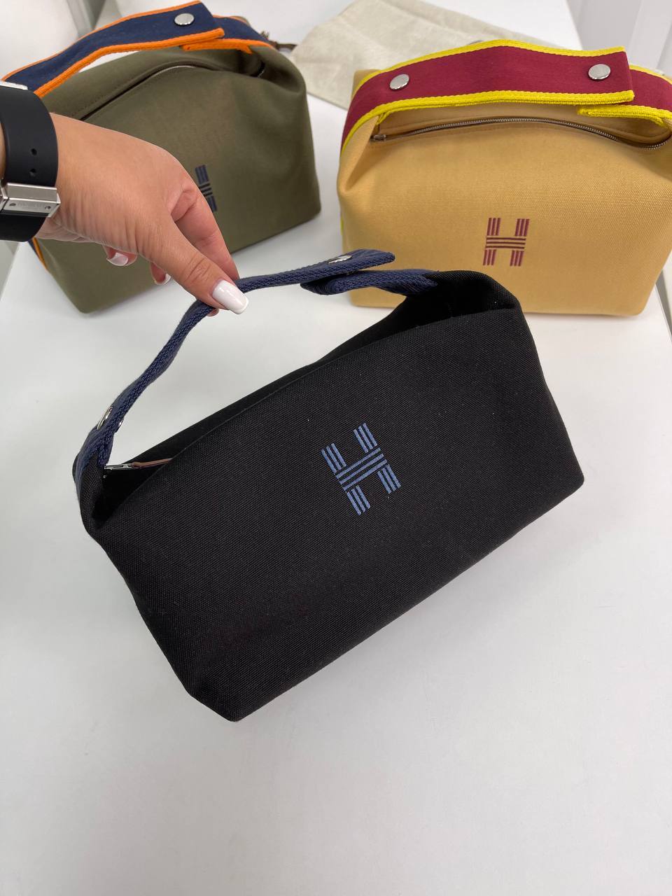 Элитная косметичка серо-синяя женская Hermes BP-19667 Элитная косметичка серо-синяя женская Hermes BP-19667