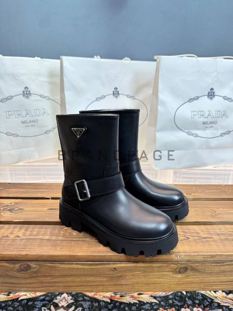 Женские ботинки кожаные Prada BPLUX12458 Женские ботинки кожаные Prada BPLUX12458