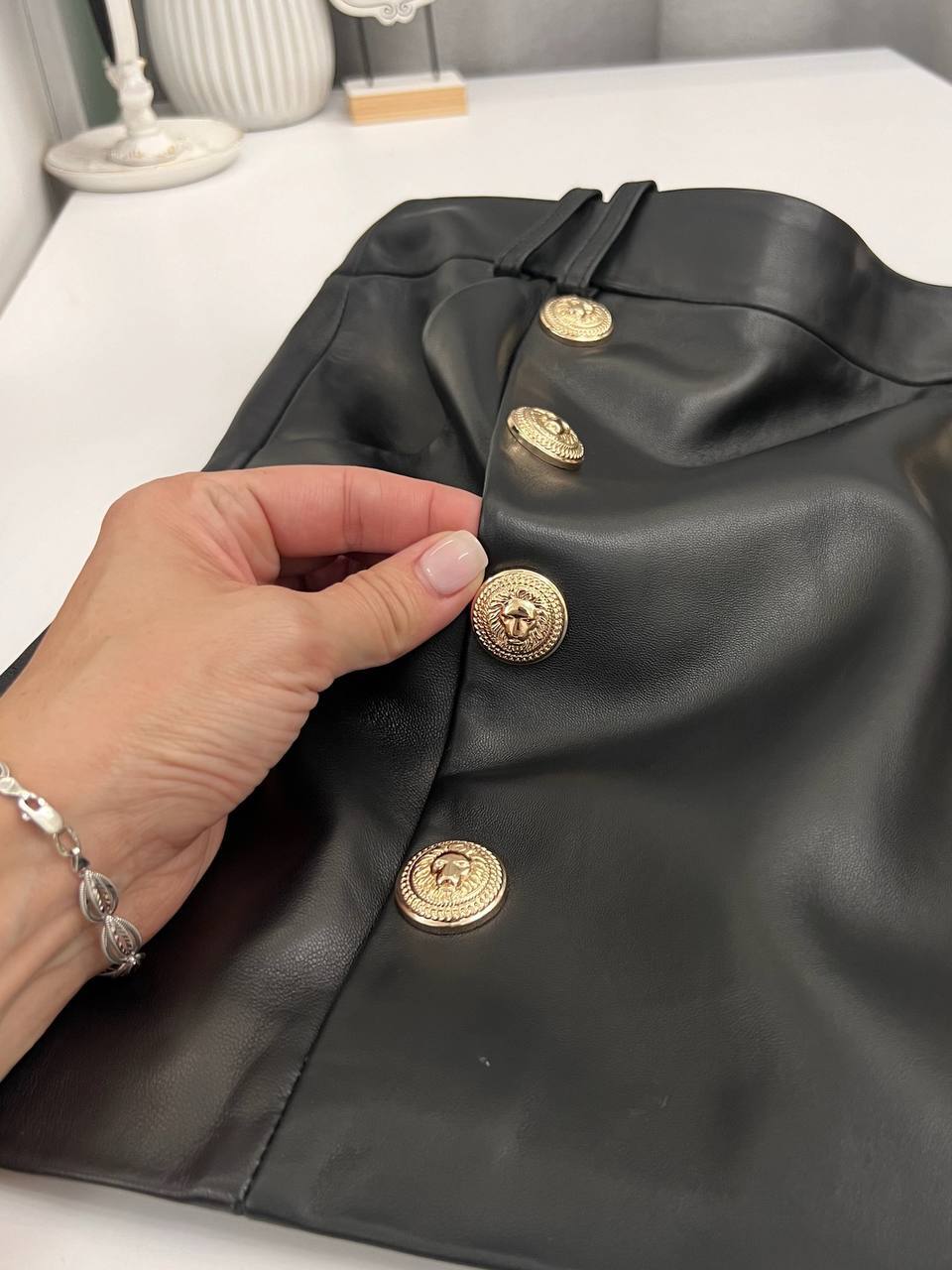 Кожаная люксовая юбка Balmain BP-53078 Кожаная люксовая юбка Balmain BP-53078