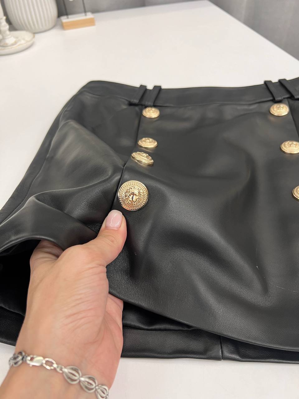 Кожаная люксовая юбка Balmain BP-53078 Кожаная люксовая юбка Balmain BP-53078