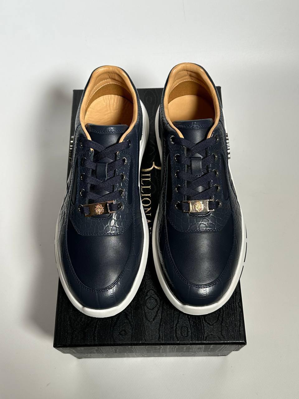 Кожаные кроссовки Billionaire темно-синие BP-42902 Кожаные кроссовки Billionaire темно-синие BP-42902