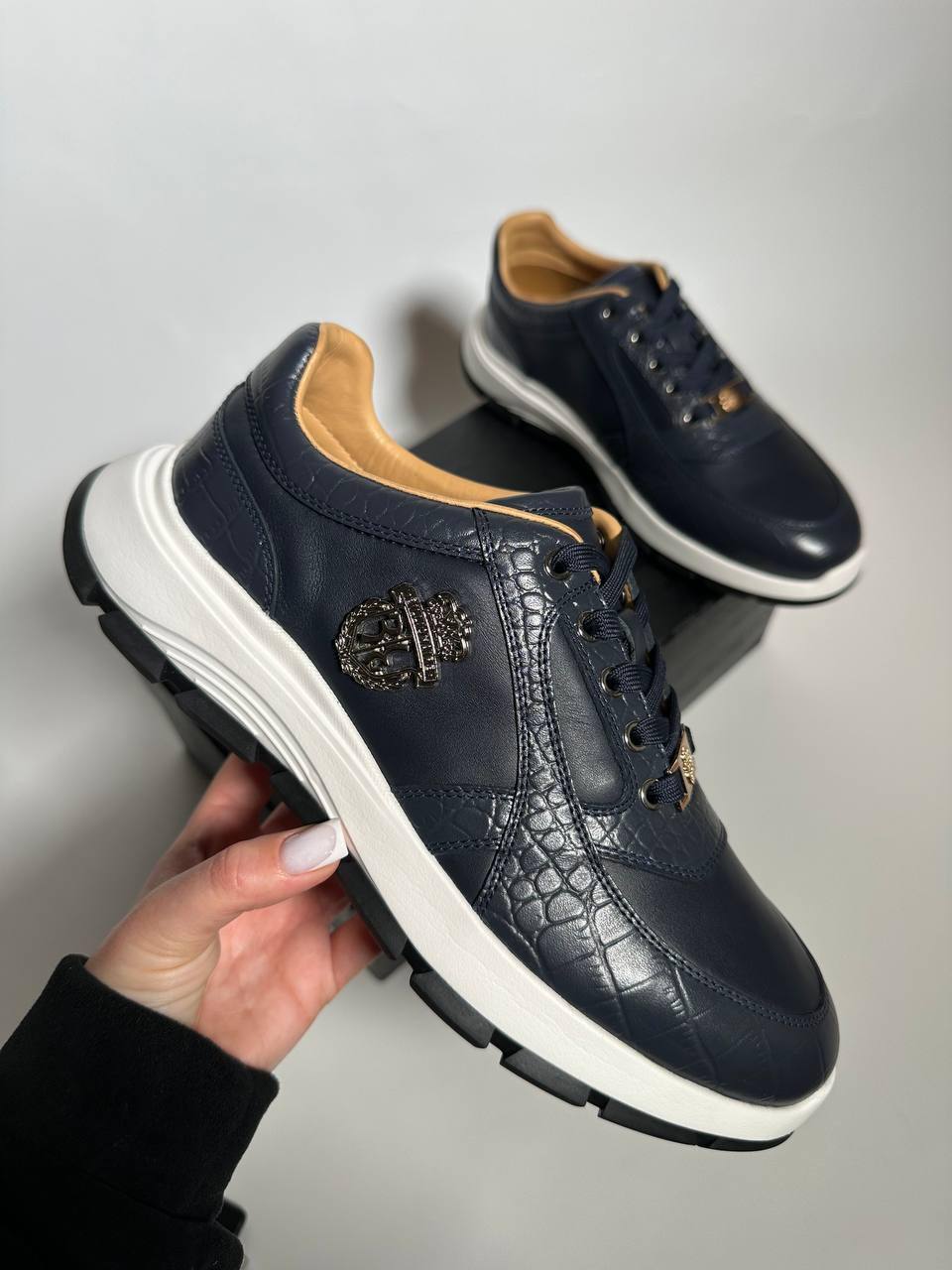 Кожаные кроссовки Billionaire темно-синие BP-42902 Кожаные кроссовки Billionaire темно-синие BP-42902