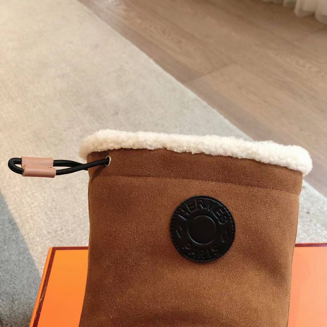 Женские ботинки с мехом коричневые Hermes BP-645298 Женские ботинки с мехом коричневые Hermes BP-645298