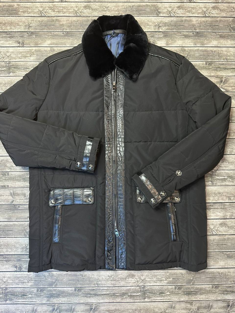 Куртка с кожаными вставками крокодила Angelo Galasso BP-24782 Куртка с кожаными вставками крокодила Angelo Galasso BP-24782