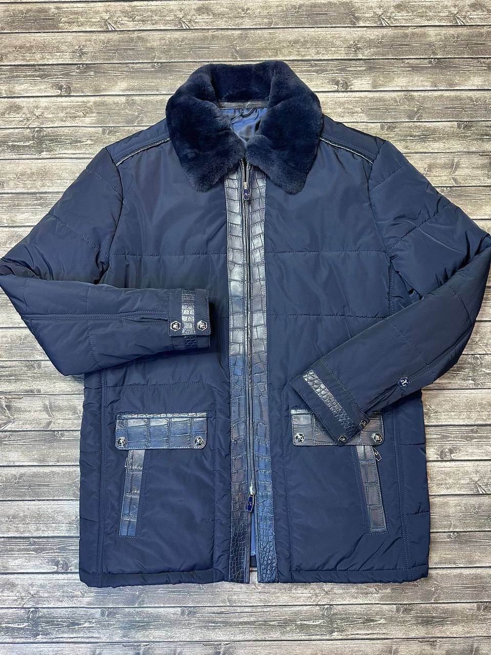 Стильная куртка с кожаными вставками крокодила Angelo Galasso BP-24780 Стильная куртка с кожаными вставками крокодила Angelo Galasso BP-24780