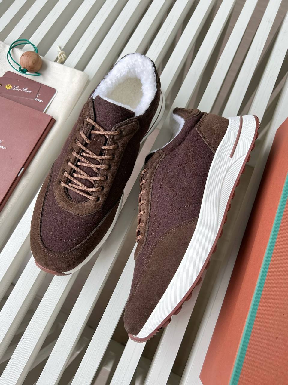 Зимние кроссовки замшевые коричневые Loro Piana BP-550442 Зимние кроссовки замшевые коричневые Loro Piana BP-550442