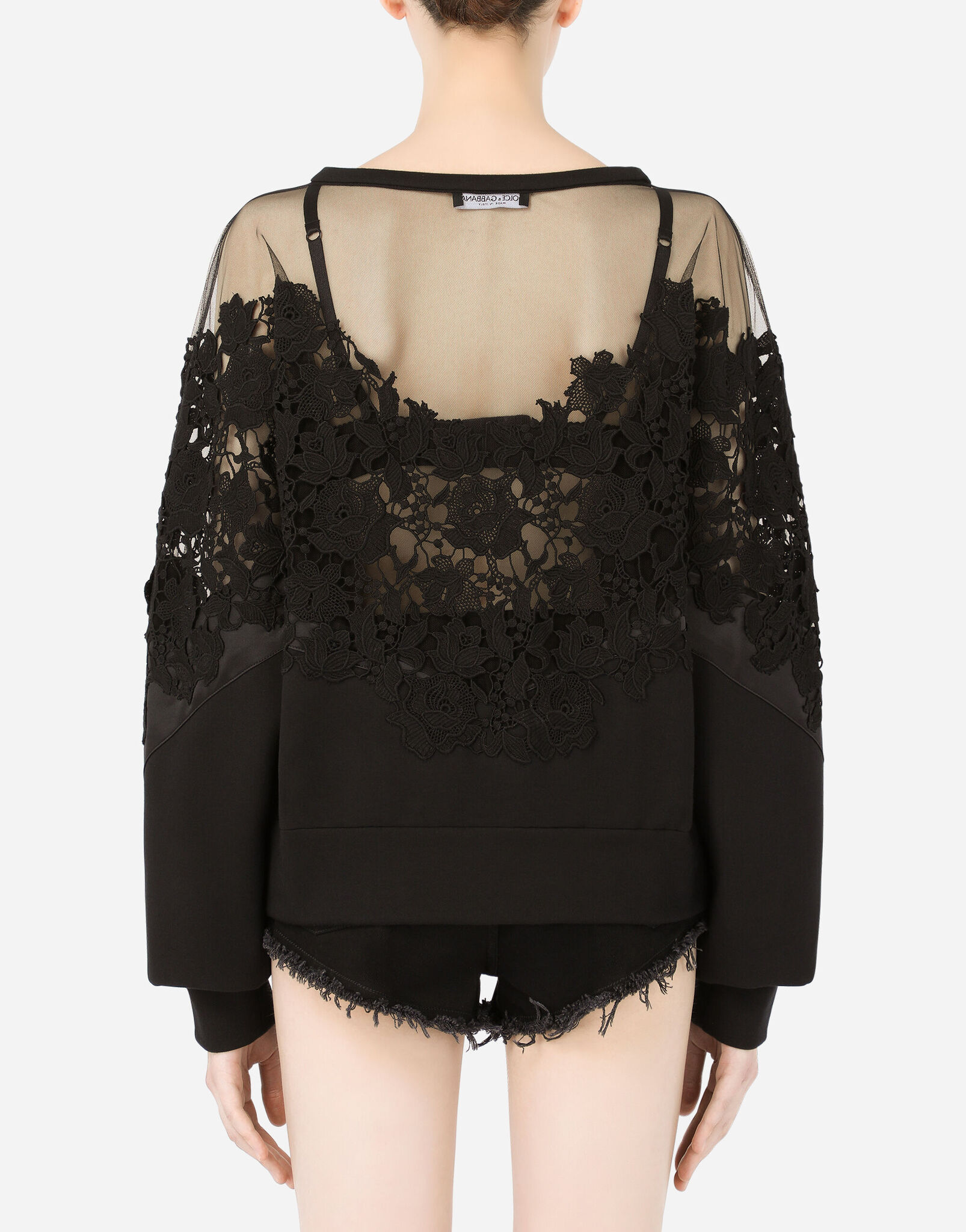 Свитшот Dolce & Gabbana из джерси с деталями из тюля и макраме BP-25667 Свитшот Dolce & Gabbana из джерси с деталями из тюля и макраме BP-25667