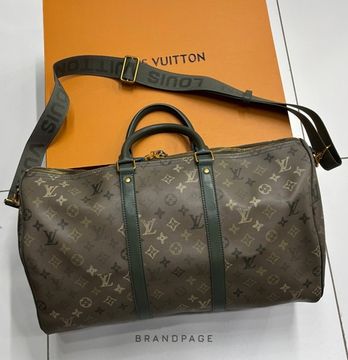 Дорожная сумка серо-коричневая с зелёной отделкой от Louis Vuitton BP5-862316