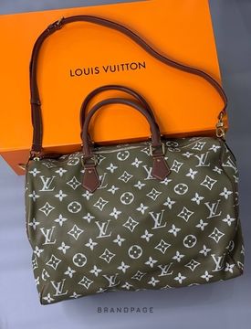 Дорожная сумка оливковая с белым узором и коричневой отделкой от Louis Vuitton BP5-630656
