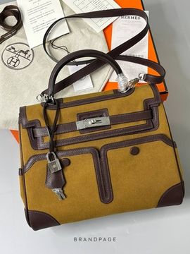 Сумка жёлтая с коричневой отделкой от Hermès BP5-743396