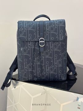 Рюкзак тёмно-синий с серым монограммным узором от Dior Daily Backpack with Flap BP5-808069