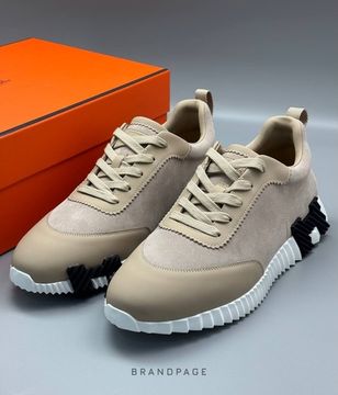 Кроссовки бежевые с белой подошвой от Hermès Bouncing BP5-342260