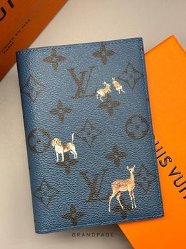 Обложка для паспорта голубая с коричневыми монограммами от Louis Vuitton BP5-346851