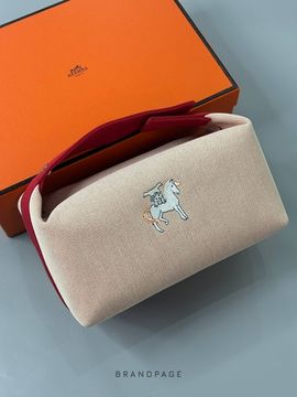 Косметичка бежевая с красной отделкой от Hermès BP5-242770