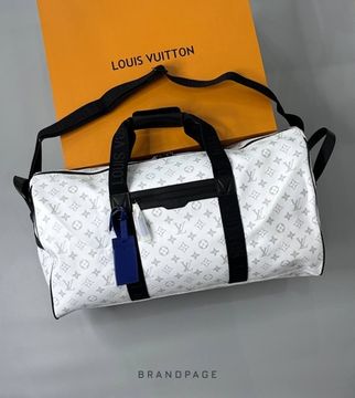Дорожная сумка белая с серым узором и чёрной отделкой от Louis Vuitton BP5-840218